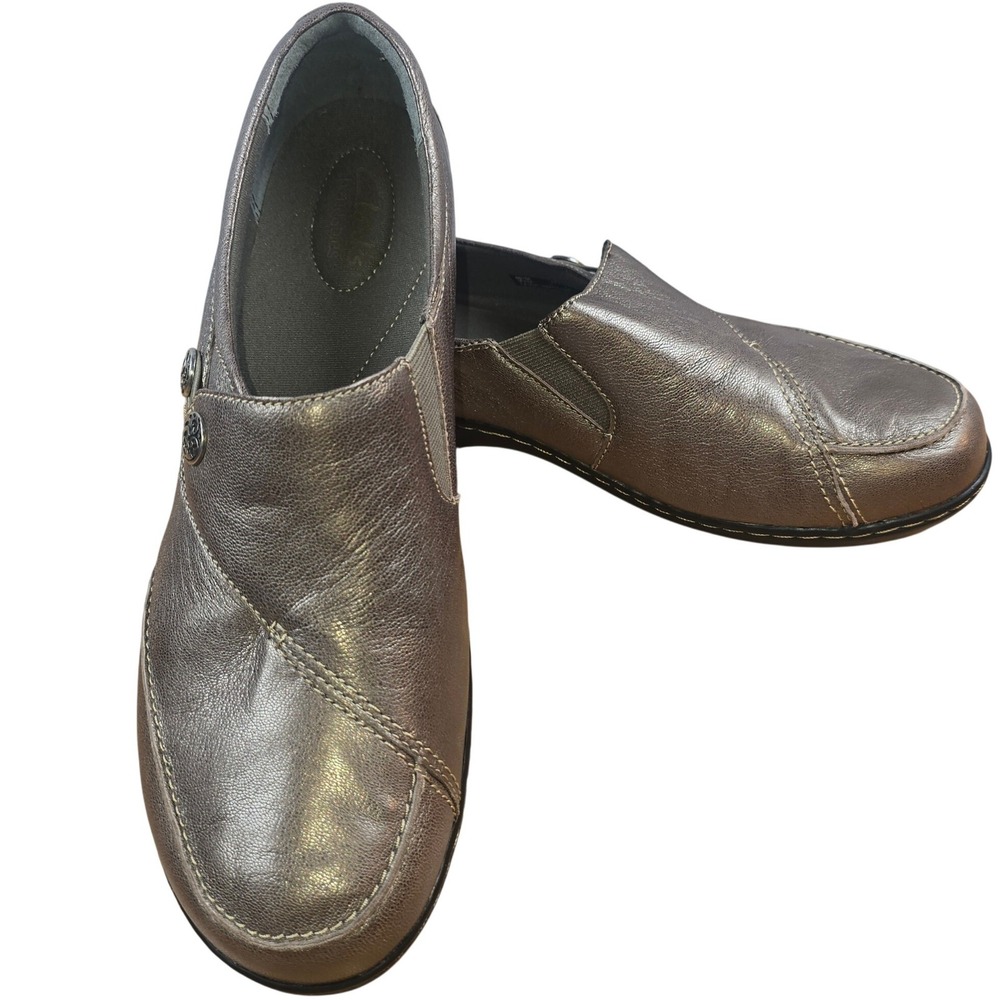 Clarks Bendables Women's Size 11W Slip-on Loafer Taupe Metallic Bronze Leather